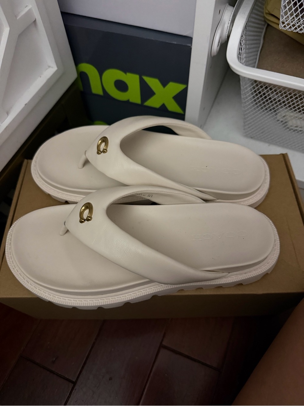 Coach Brynn Chalk Thong Sandals with Gold C Accent - Picture 2 of 7